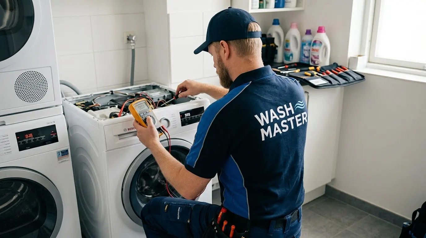 Мастер WASH-MASTER.KZ проводит диагностику стиральной машины мультиметром